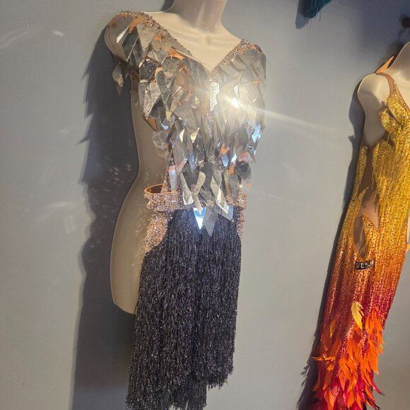 VESA SILVER FRINGE LATIN RHYTHM BALLROOM DRESS - Picture 5 of 13